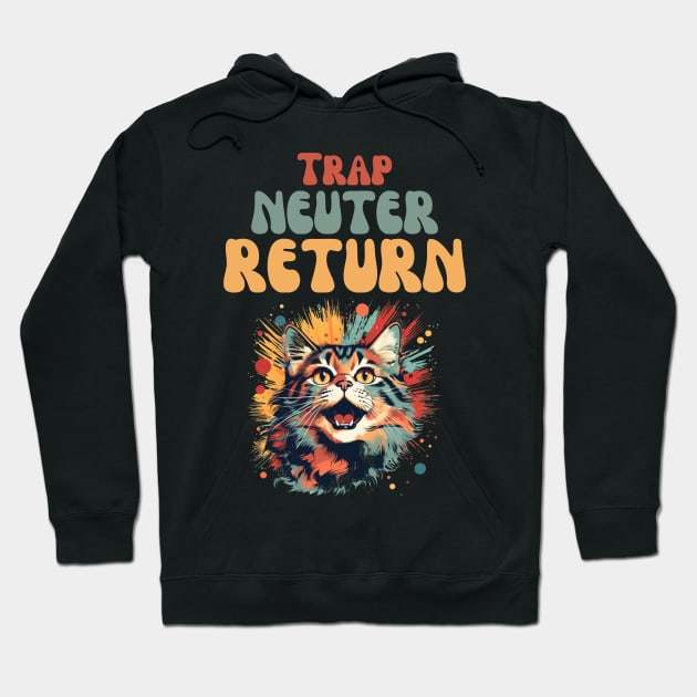 Trap Neuter Return Cat Design - Supporting Feral Cats' Welfare Hoodie by KittyStampedeCo